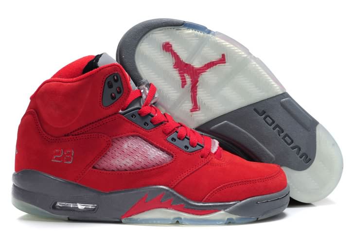 Free Shipping Air Jordan 5 (V) Fluff Fire Red Grey White Hot